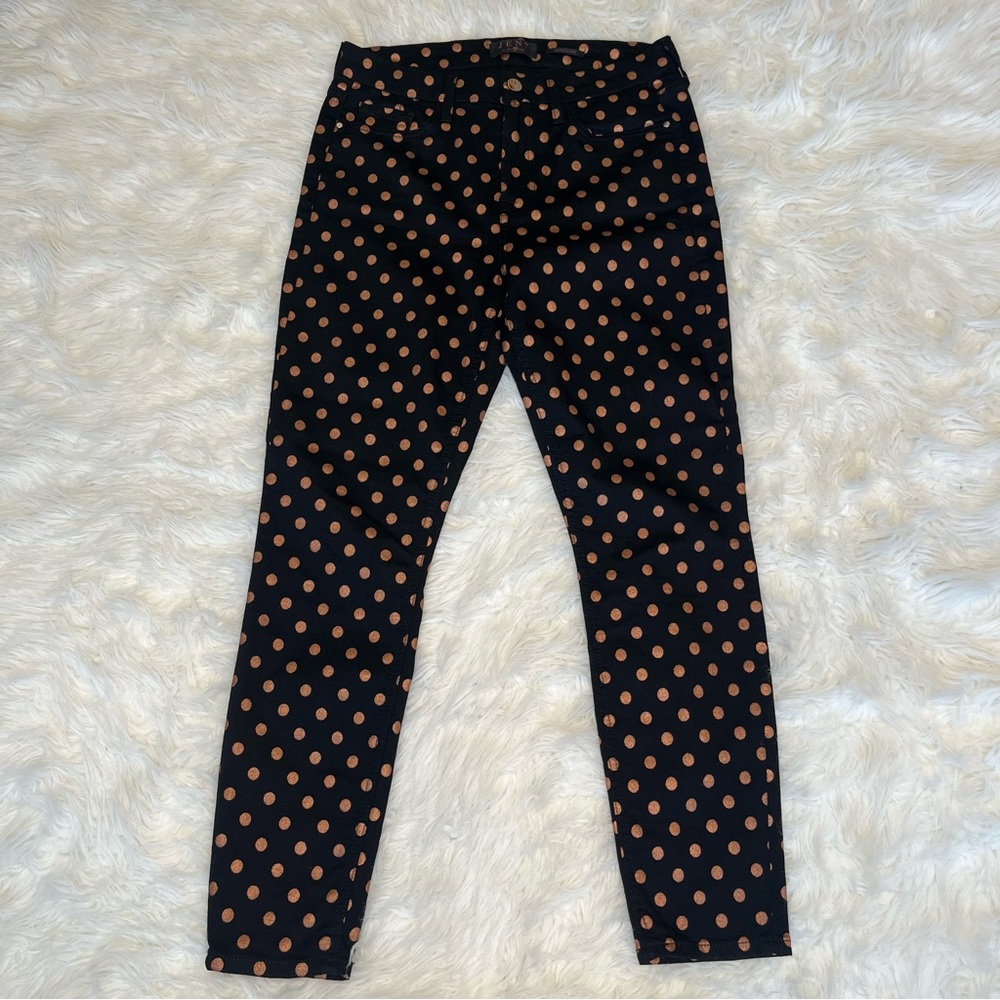 7 Seven for All Mankind Jen Metallic Cooper Polka Dot Skinny Ankle Jean size 8